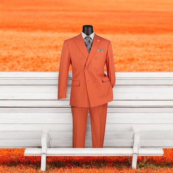 VINCI MEN'S EXECUTIVE DOUBLE BREASTED 2 PIECE BANKER PINSTRIPE SUIT. F-DSS - Picture 1 of 2